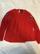 Wrangler Retro Women's Long Sleeve Red Top Embroidered Size Large Shirt
