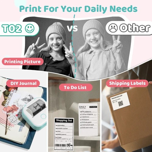 Zielona T02 Mini przenośna drukarka termiczna Bluetooth Naklejka Photo Maker Maszyna - Zdjęcie 6 z 12