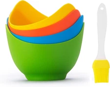 4pcs Silicone Egg Poacher Cups with BONUS Oil Brush, Nonstick Egg Poaching Cups 