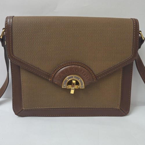Vintage Italia Mods Designer Leder + Canvas Crossbody Schultertasche braun gepflegt - Bild 2 von 11