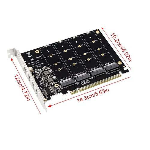 4-Port M.2 NVME SSD to PCIe 3.0 4.0 X16 Adapter 4 Disk Expansion Card 4 x 32Gbps - Afbeelding 2 van 10