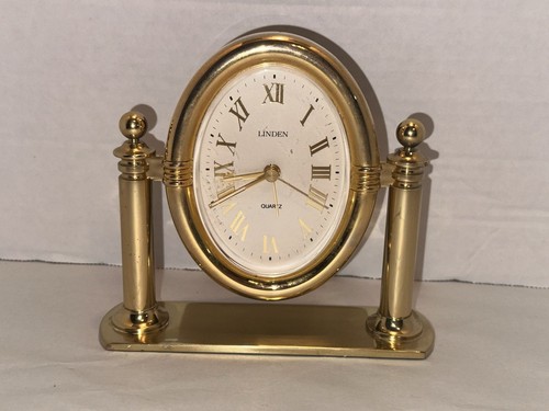 Vintage Linden Brass Chime Mantle Desk Clock Roman Numerals German Movts