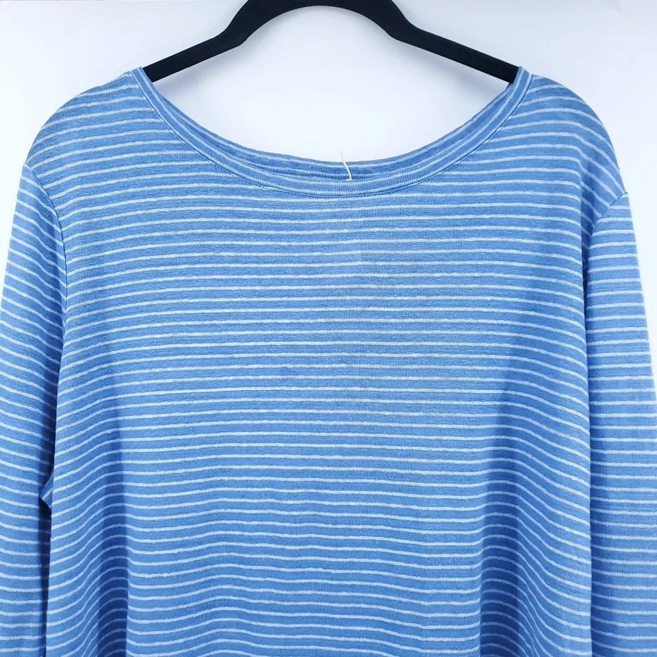 Nordstrom Signature Coastal Quiet Luxury Blue Stripe Linen Beachy Vacay Top XL - Image 2 of 4