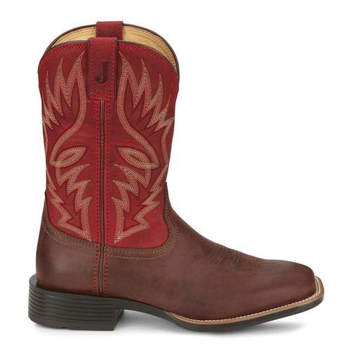 Justin Boots Zeke 11 Inch Square Toe Cowboy  Mens Brown, Red Casual Boots UN7131