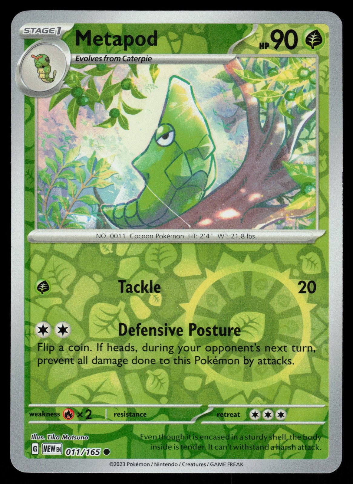 Metapod 011/165 Reverse Holo Pokemon Scarlet & Violet 151 NM