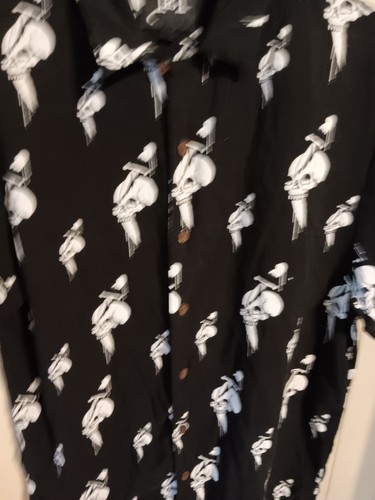 Ed Hardy Men's Dripping Skull Collared Shirt, Black & White, Size Medium - Picture 5 of 13