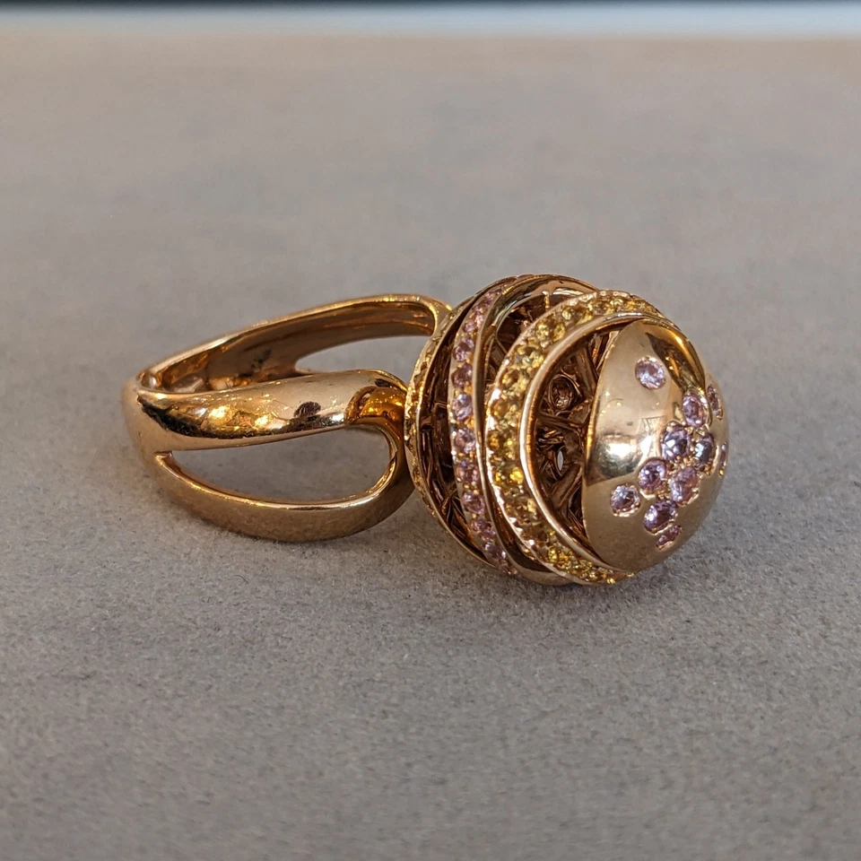 iO Si Italy Pink and Yellow Sapphire Bauble Ring in 18k Rose Gold-HM2719S
