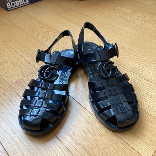 Sandali Gucci US6 taglia 36 neri cinturino punta aperta scarpe spiaggia flat italia logo usati - Foto 2 di 6