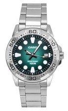 Casio Quartz MTD-140D-3AV Mens Watch Analog Stainless Steel Green Sunburst Dial