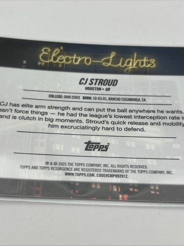 Topps Resurgence CJ Stroud Case Hit Card Electro-Lights EL-2 - Picture 5 of 12