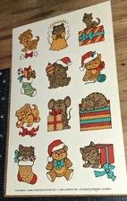 vintage Stickers Current Christmas Animals  Puppy Angel Cat  1 Sheet Big 