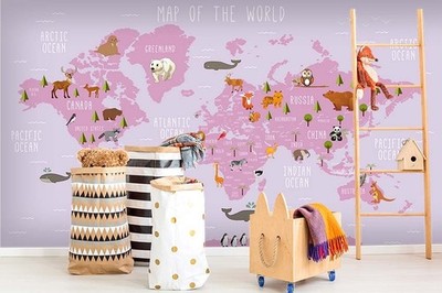3D Animals Plants World Map Wall Murals Wallpaper Murals Wall Sticker