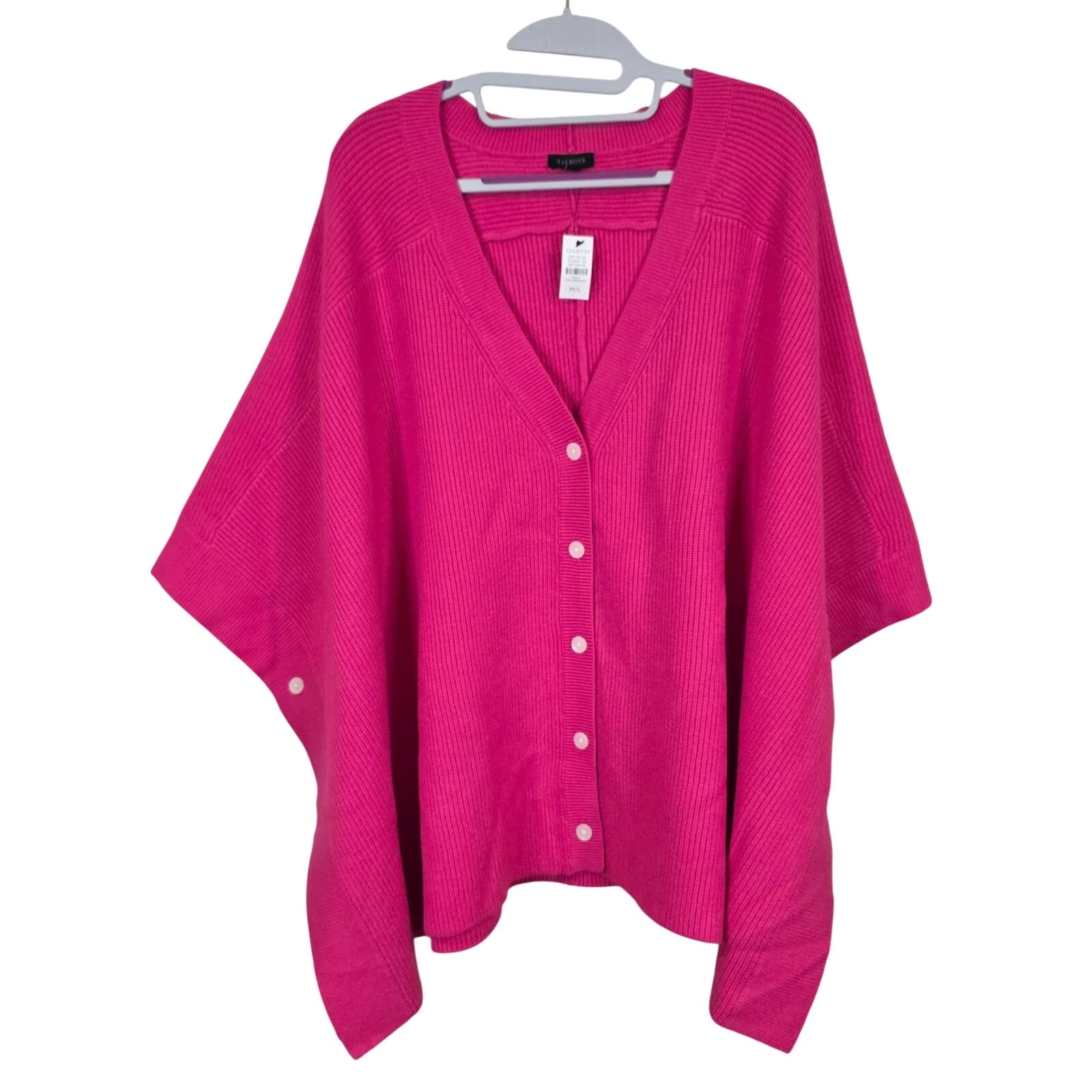 NEW NWT Women's Talbots Pink Sweater Button Front Poncho Cardigan | Medium/Large
