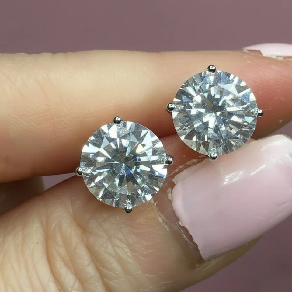 1CT Round Cut Lab Grown Diamond Stud Earrings 14K White Gold G/VS Solitaire - Image 2 of 4