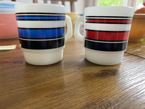 Vintage Anchor Hocking Fire King Coffee Mug | 2  Red And Black Stripe |