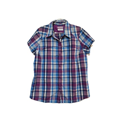 Columbia Short Sleeve Shirt Womens M/L Plaid Outdoor Button Up Check Purple Blue