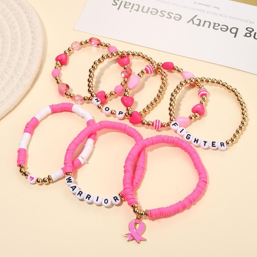Pink Ribbon Bracelets Breast Cancer Survivor Gifts for Woman Glitter Beaded Brac - Bild 6 von 7