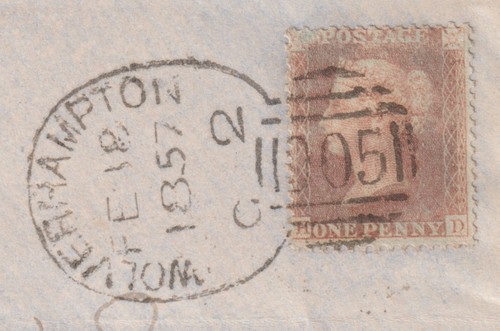 1857 STAFFORDSHIRE - WOLVERHAMPTON LARGER TYPE B SPOON POSTMARK TO WEDNESBURY - Picture 2 of 3