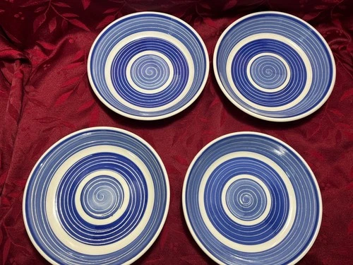 Vintage Ceramica San Marciano Blue  Swirl Hand Painted Pasta Soup Bowls Set Of 4