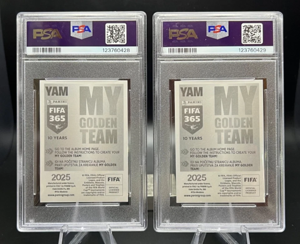 Lote de 2 pegatinas Panini FIFA 365 2025 Lamine Yamal My Golden Team PSA 8 casi nuevo-como nuevo Foto 2 de 2