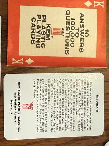 KEM Florence Vintage Plastic Pinochle Cards Missing 2 Cards 1947 Great Condition - Picture 5 of 11