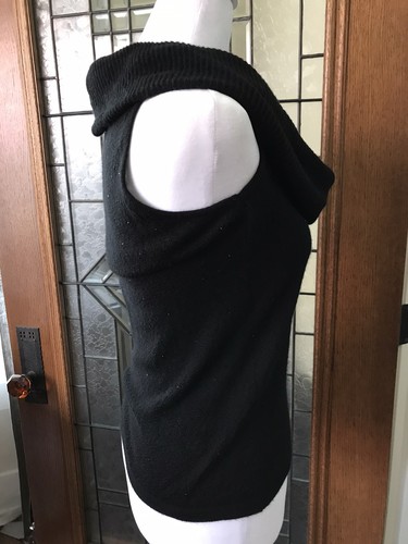 Carmen Marc Valvo Signature Cocktail Top Cashmere/Silk Blend Black Cowl Neck LRG - Picture 2 of 11