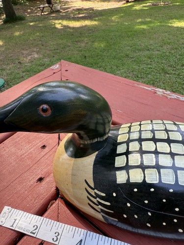 Vintage Gene Marlin Rustic Wooden Carved Duck Decoy 1980s Glass Eyes Common Loon - Picture 4 of 8