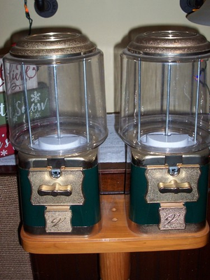 #ad Double Candy Dispenser amp; Attached Wood Stand NEW OLD STOCK SEALED IN BOXES $150.00