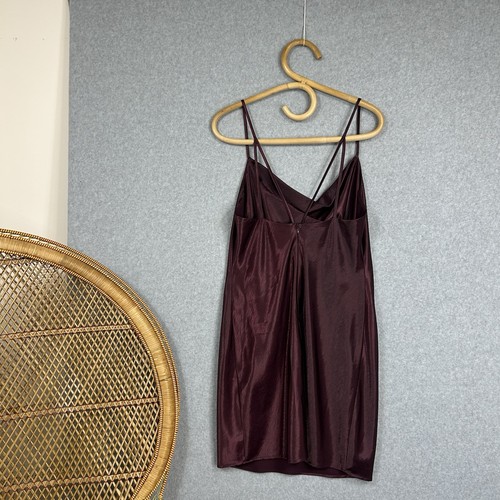 Vestido sin Mangas Bardot Satinado Cuello Capucha Berenjena Púrpura Cóctel Fiesta Boda - Imagen 5 de 8