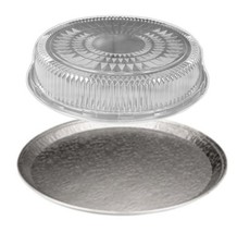 12" Flat Aluminum Foil Catering Tray w/Dome Lid 10 Sets - Disposable Cater Pan