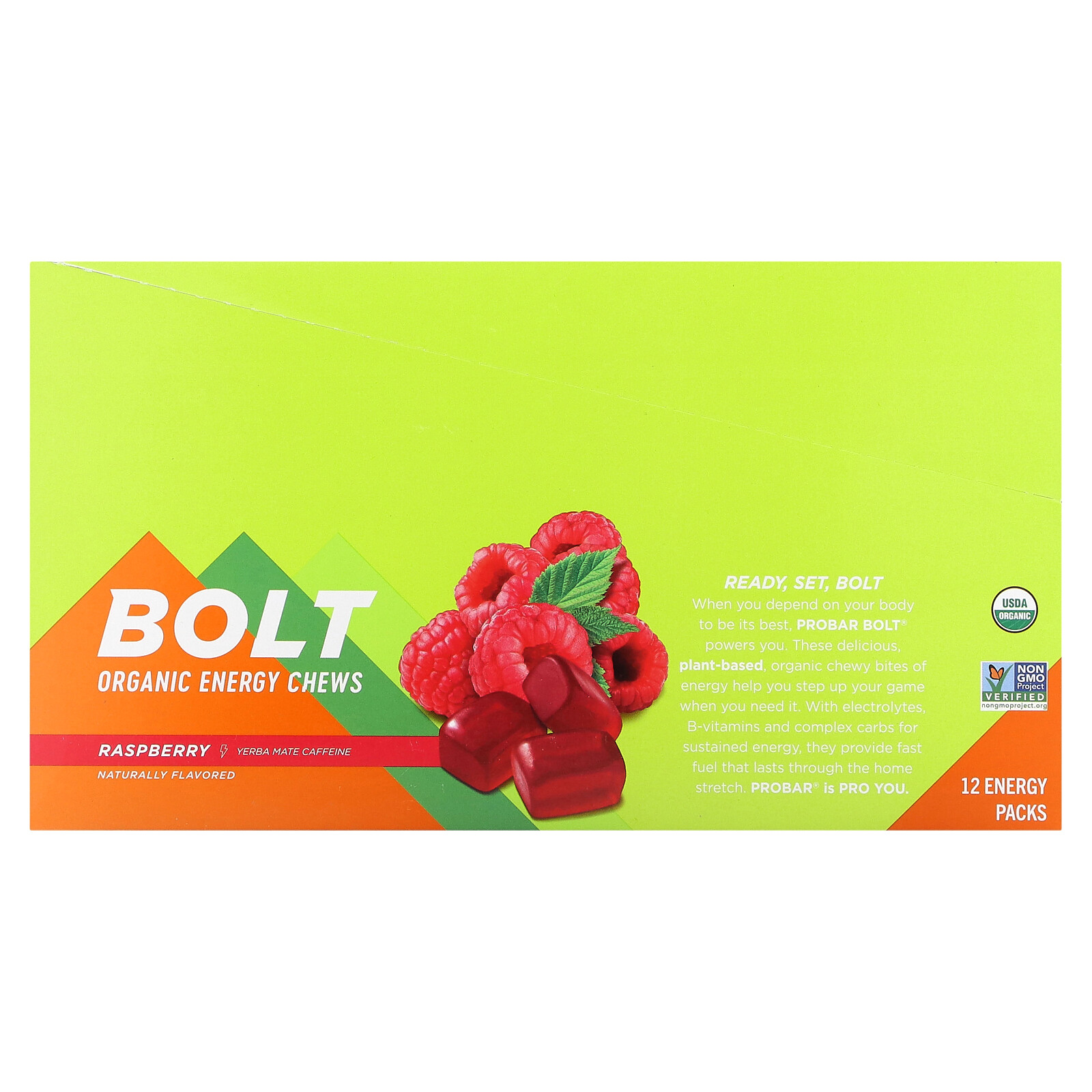 Bolt, Жевательные конфеты Organic Energy, Малина, 12 упаковок, по 2,1 унции (60 г) каждая