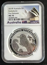 2019-P AUSTRALIA SILVER $1 KOOKABURRA SERIES NGC MS70 First Release