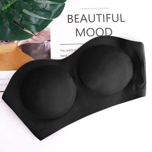Damen Gepolsterter Trägerloser BH Stretch Nahtlos Bandeau Röhre Top BH Unterwäsche S-XL - Bild 20 von 28