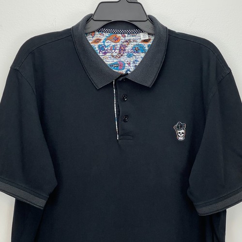 Robert Graham Polo Shirt Mens XL Black Short Sleeve Cotton Golf Skull Logo - Picture 6 of 13