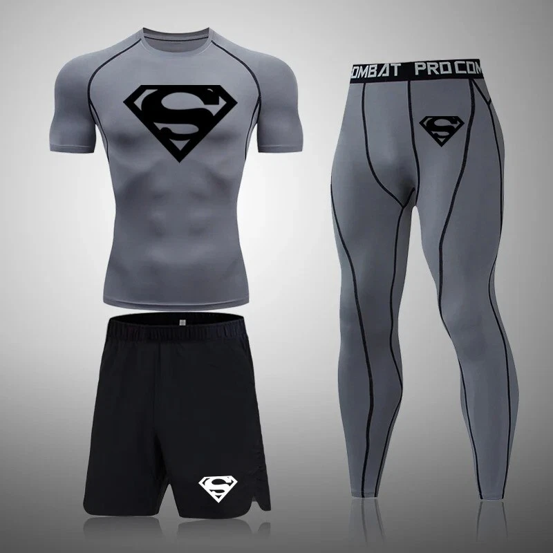 NEW Superman Men Compression T Shirt Quick Tight Set Men Exercise Training Suit