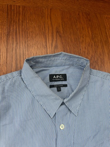 APC A.P.C. FRANCE Men’s Blue Pinstripe Shirt ‘Hector’ ~ L Slim ~ - Picture 2 of 8