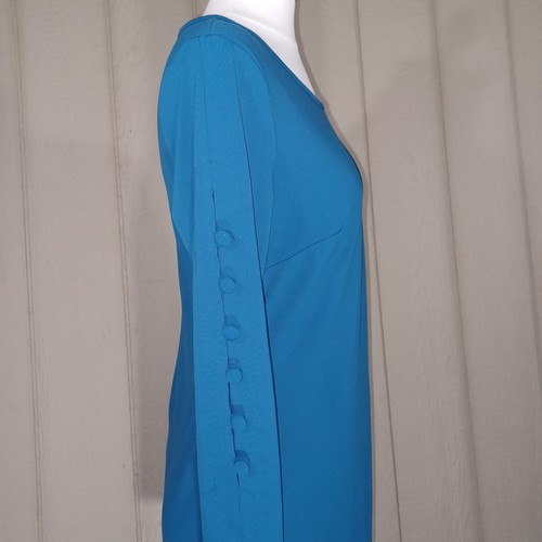 Cynthia Rowley Dress Womens Medium Blue Teal Slit Sleeve Fitted Nipped Waist EUC - Picture 8 of 12