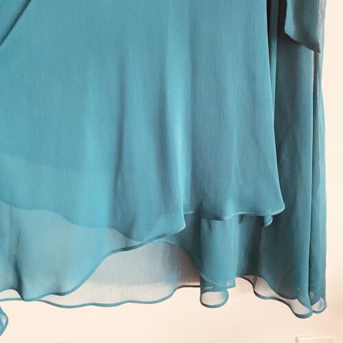 DKNY Women's Dress 10 Green Teal Chiffon Midi 3/4 Sleeve Layers Belt Fairy - Picture 2 of 18