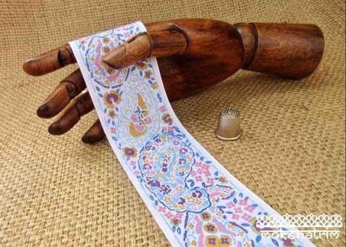Indian Asian White Pastel Paisley Ethnic Floral Flowers Grosgrain Ribbon M1938 - Picture 2 of 5