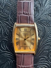 Gold Dial Vintage Seiko Slim Quartz Men's Wrist Watch
