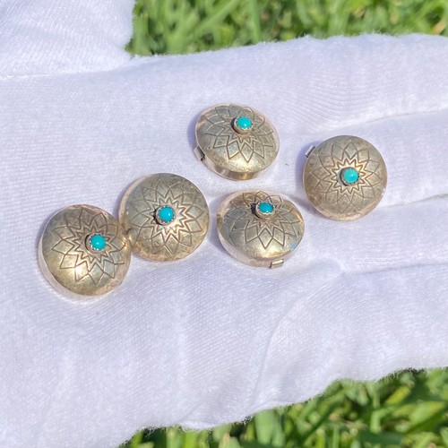 Native American Southwestern Style Sterling Silver Turquoise Button Covers - Picture 6 of 13