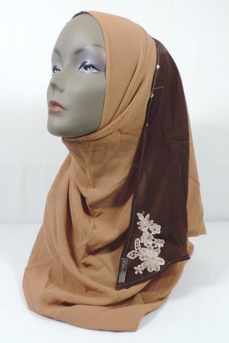 Chiffon Flower Instant Hijab On The Go Slip-On Shawl Pinless Scarf - Picture 38 of 40