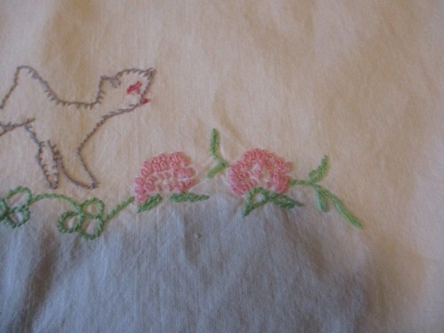 2 Vintage Hand Embroidered Pillowcases Lambs Crochet Edge 29" X 20" - Picture 11 of 16