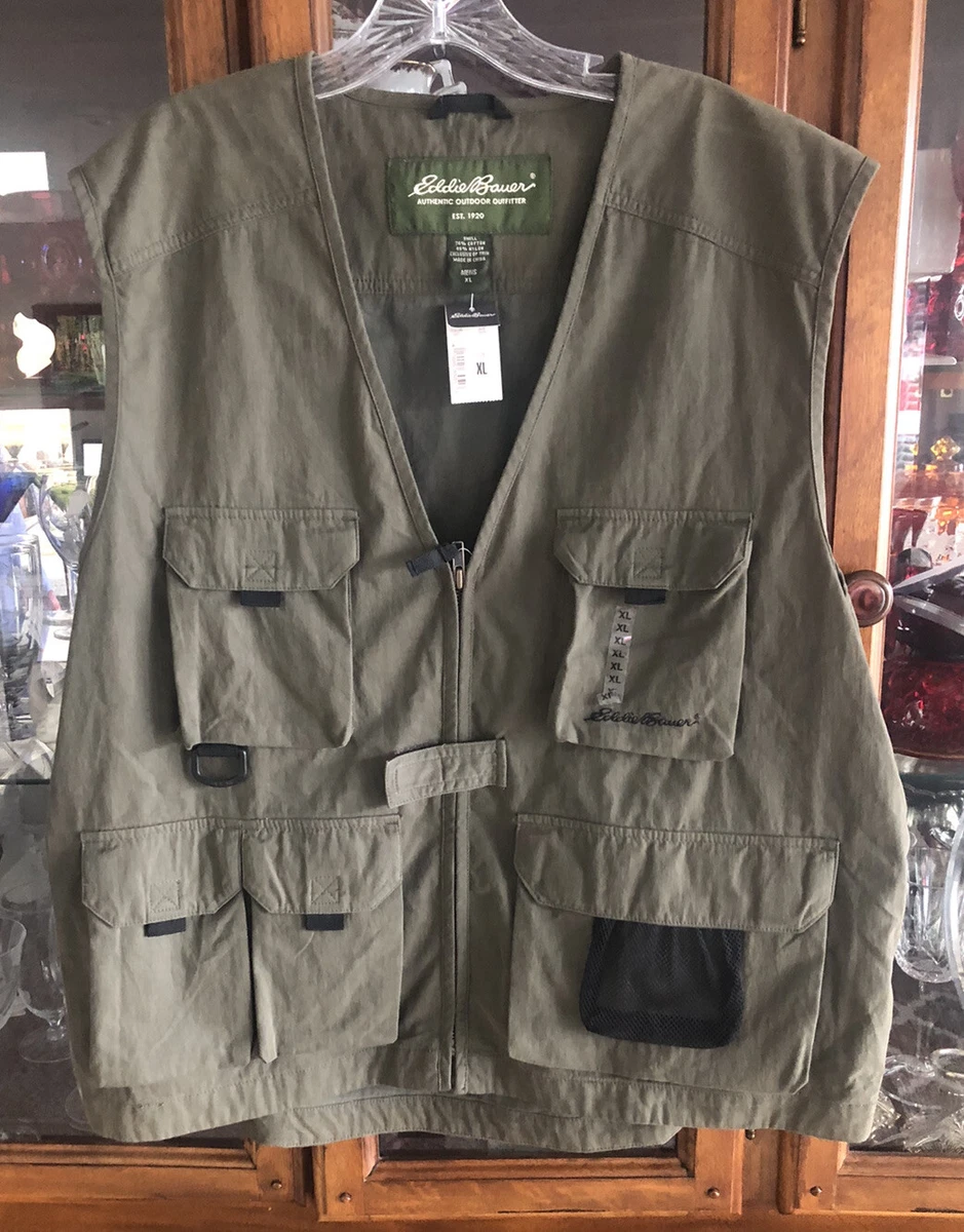 Eddie Bauer River Fishing Vest Men’s size XL Olive Green Cotton Blend NWT 🎣