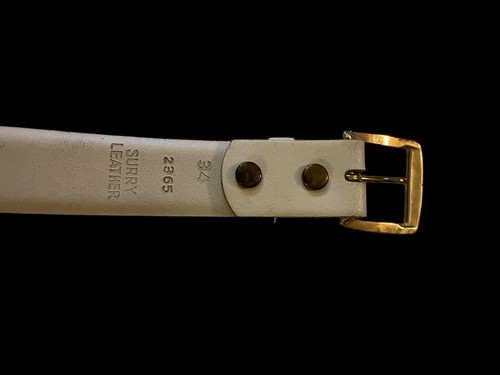 VTG White Leather Belt Size 34 With Gold Tone Buckle - Picture 4 of 4