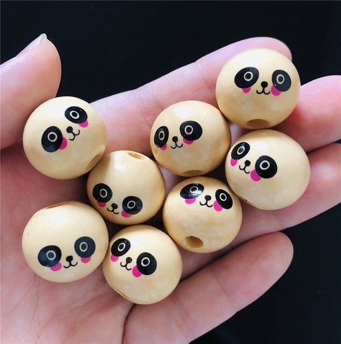 10Pcs/Set 18mm Round Wooden Beads Cat Panda Girl Smiling Face Wood Balls DIY - Picture 5 of 7