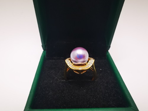 Authentic 10mm Tahitian Violet Pearl Adjustable Ring 9ct Gold Filled Lab Diamond - Picture 23 of 24