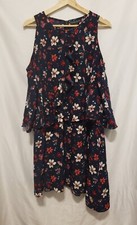ZOE by Rachel Zoe Shift Dress XL Floral Cold Shoulder Ruffle Zip Up Asymmetric
