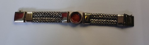 Sterling Silver Mesh Bracelet With Red Jasper Stone - Picture 3 of 5
