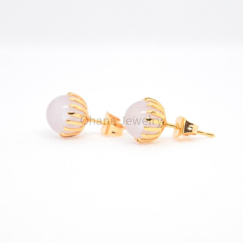 8mm Natural Jade Ball Post Stud Earrings - Picture 3 of 12